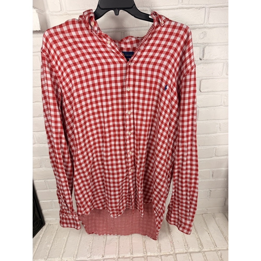 Polo Ralph Lauren Mens XLT Red White Gingham Classic Fit Button Down Shirt